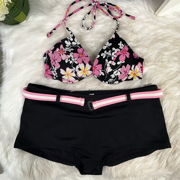 Victoria’s Secret Tropical Floral Push-Up Bikini Top Cheeky Boy Short Swimsuit M - Picture 1 of 14
